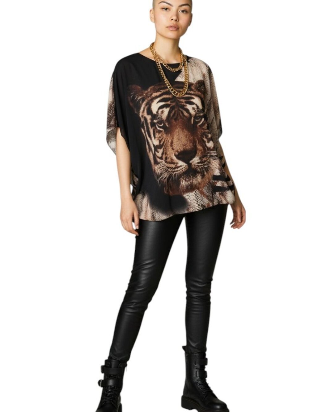 Womens Graphic Tunic Top Size Med Tiger Face All Over Photo Beach Cover Up